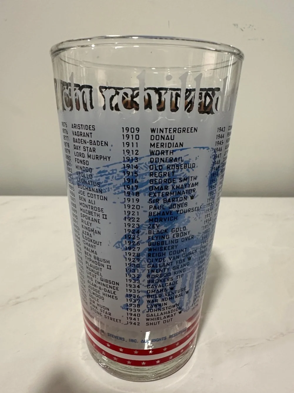 Kentucky Derby Commemorative Drinking Glass - Blue & Red Design 1976